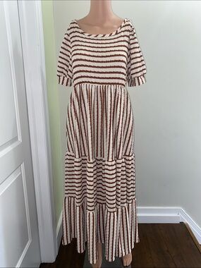 Striped Rust and Cream Maxi Dress - Women